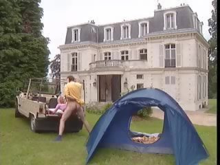 Blonde Teen And Older adolescent dirty clip In Tent clip